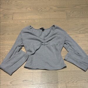 Gray Textured Long-Sleeve Women’s Top